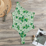 Christmas Ivy Leaf Pattern Print One Shoulder Bodysuit
