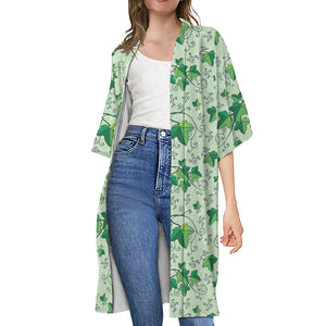 Christmas Ivy Leaf Pattern Print Open Front Beach Cover Up