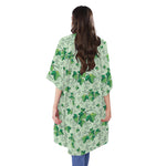 Christmas Ivy Leaf Pattern Print Open Front Beach Cover Up