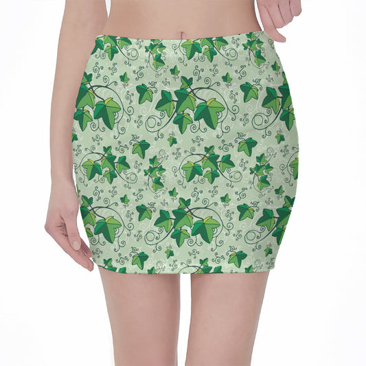 Christmas Ivy Leaf Pattern Print Pencil Mini Skirt
