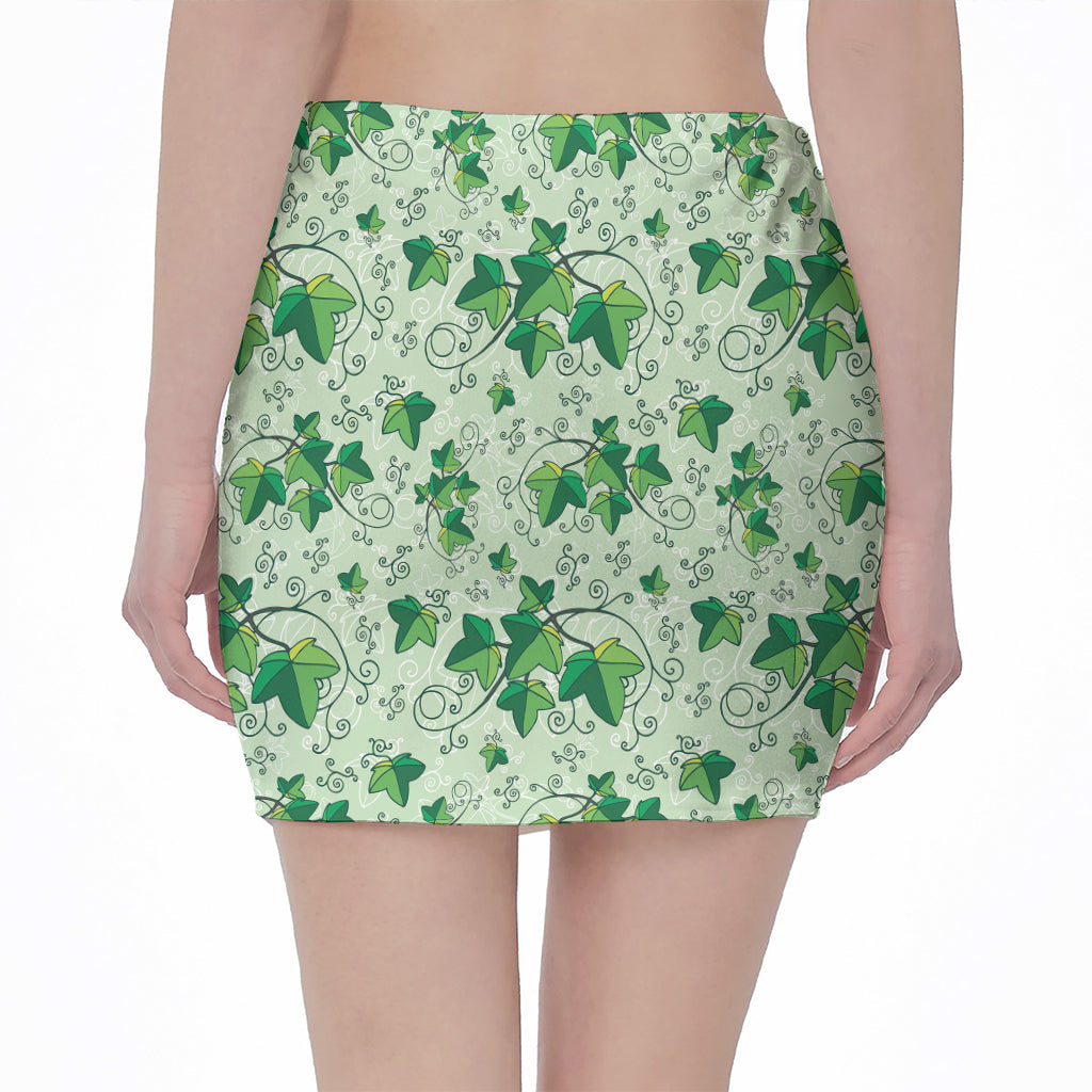 Christmas Ivy Leaf Pattern Print Pencil Mini Skirt