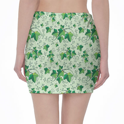 Christmas Ivy Leaf Pattern Print Pencil Mini Skirt