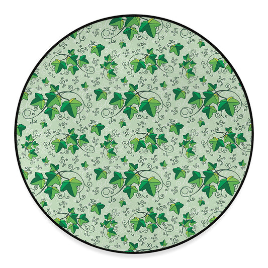 Christmas Ivy Leaf Pattern Print Round Floor Mat