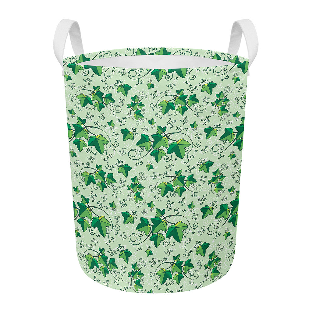 Christmas Ivy Leaf Pattern Print Round Laundry Basket