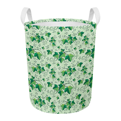 Christmas Ivy Leaf Pattern Print Round Laundry Basket