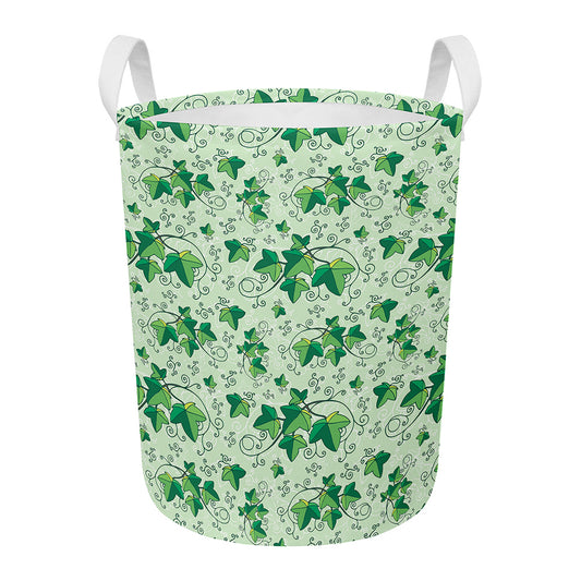 Christmas Ivy Leaf Pattern Print Round Laundry Basket