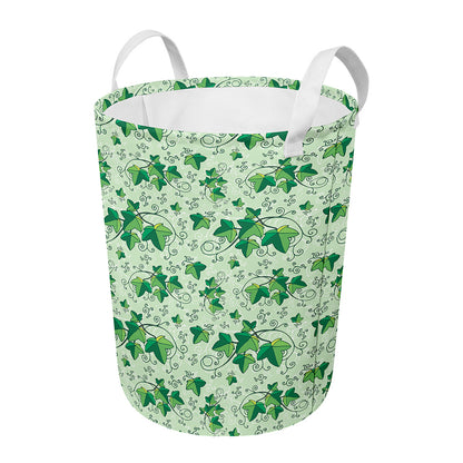 Christmas Ivy Leaf Pattern Print Round Laundry Basket