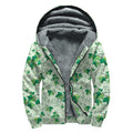 Christmas Ivy Leaf Pattern Print Sherpa Lined Zip Up Hoodie
