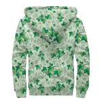 Christmas Ivy Leaf Pattern Print Sherpa Lined Zip Up Hoodie
