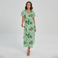Christmas Ivy Leaf Pattern Print Short Sleeve Maxi Dress
