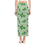 Christmas Ivy Leaf Pattern Print Side Slit Maxi Skirt