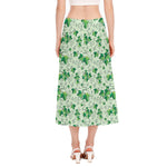 Christmas Ivy Leaf Pattern Print Side Slit Midi Skirt