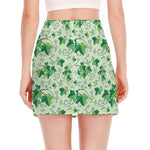 Christmas Ivy Leaf Pattern Print Side Slit Mini Skirt