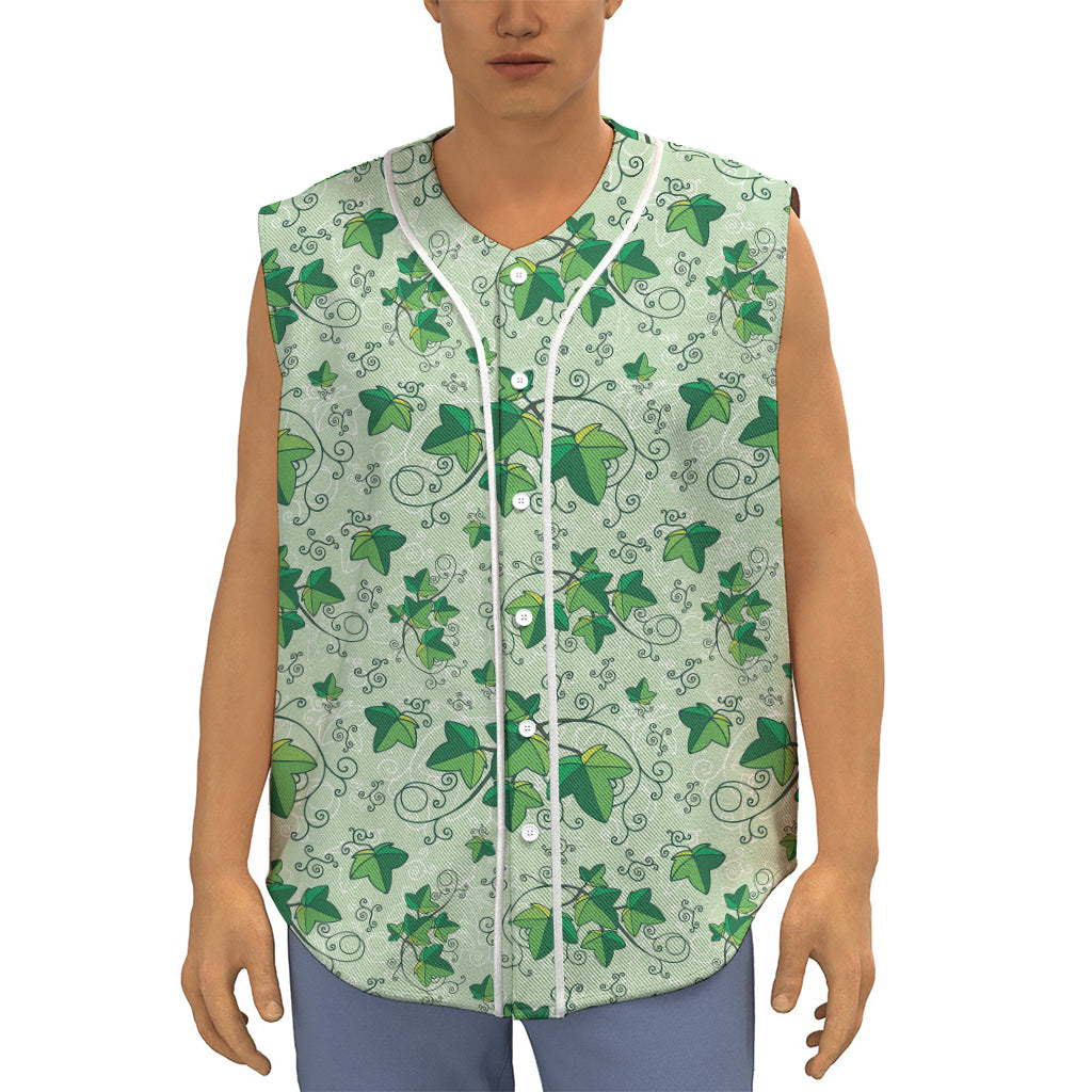 Christmas Ivy Leaf Pattern Print Sleeveless Baseball Jersey