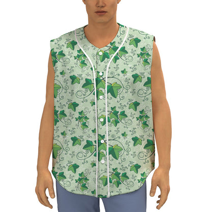 Christmas Ivy Leaf Pattern Print Sleeveless Baseball Jersey