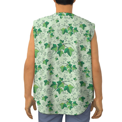 Christmas Ivy Leaf Pattern Print Sleeveless Baseball Jersey