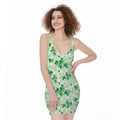 Christmas Ivy Leaf Pattern Print Sleeveless Bodycon Dress