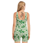 Christmas Ivy Leaf Pattern Print Sleeveless One Piece Swimsuit