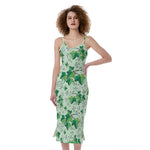 Christmas Ivy Leaf Pattern Print Slim Fit Midi Cami Dress