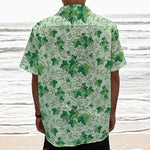 Christmas Ivy Leaf Pattern Print Textured Short Sleeve Shirt