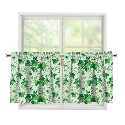 Christmas Ivy Leaf Pattern Print Tier Curtains