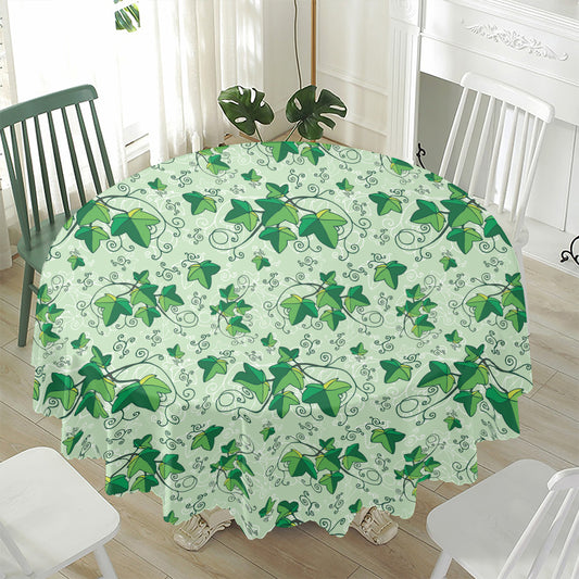 Christmas Ivy Leaf Pattern Print Waterproof Round Tablecloth