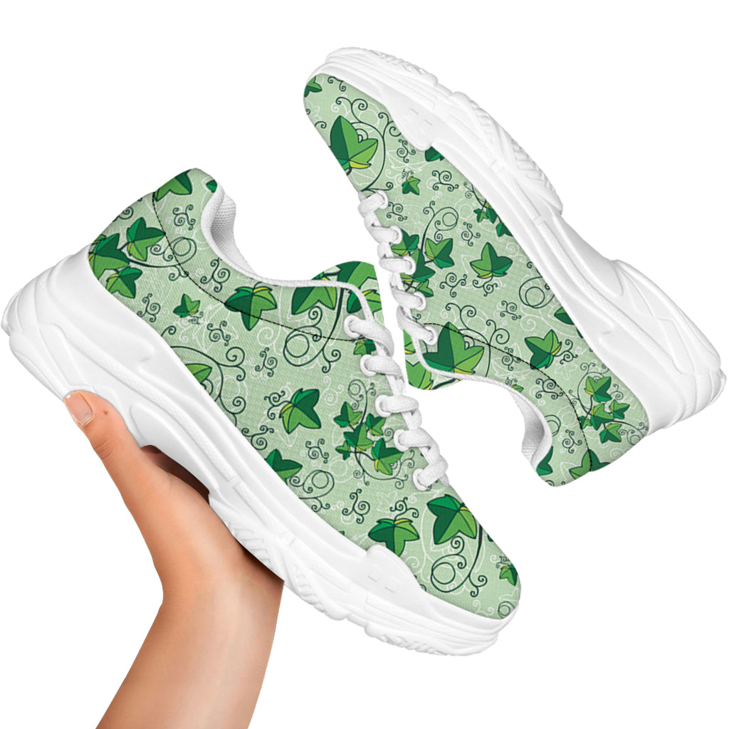 Christmas Ivy Leaf Pattern Print White Chunky Shoes