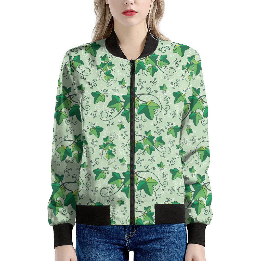 Christmas Ivy Leaf Pattern Print Women's Bomber Jacket