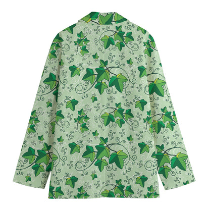 Christmas Ivy Leaf Pattern Print Women's Cotton Blazer