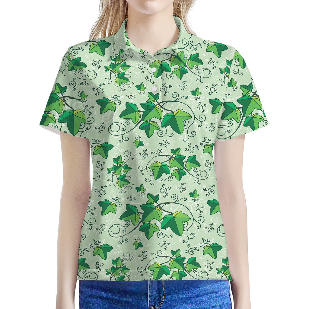 Christmas Ivy Leaf Pattern Print Women's Polo Shirt