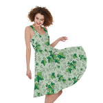 Christmas Ivy Leaf Pattern Print Women's Sleeveless Dress
