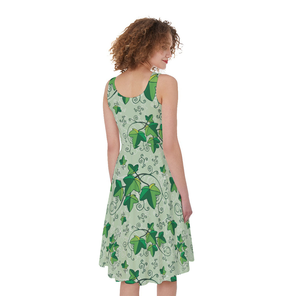 Christmas Ivy Leaf Pattern Print Women's Sleeveless Dress