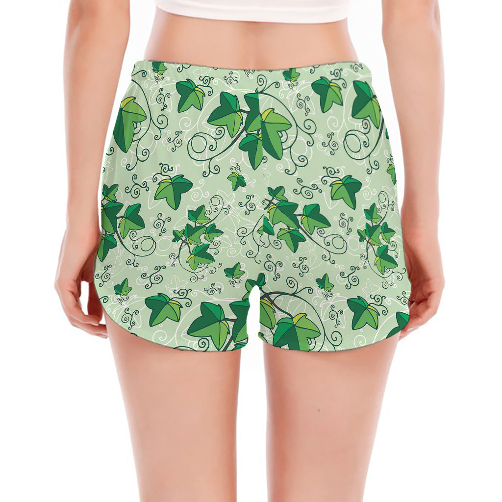 Christmas Ivy Leaf Pattern Print Women's Split Running Shorts
