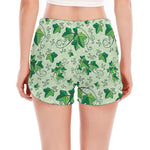 Christmas Ivy Leaf Pattern Print Women's Split Running Shorts