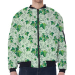 Christmas Ivy Leaf Pattern Print Zip Sleeve Bomber Jacket