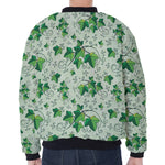 Christmas Ivy Leaf Pattern Print Zip Sleeve Bomber Jacket