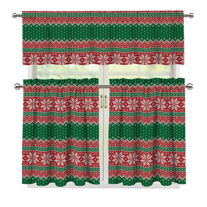 Christmas Knitted Pattern Print 3 Piece Kitchen Curtains