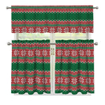 Christmas Knitted Pattern Print 3 Piece Kitchen Curtains