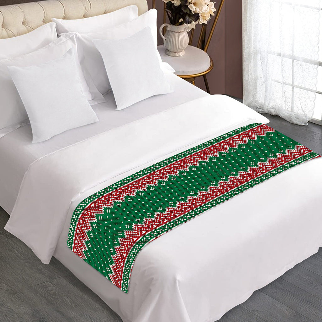 Christmas Knitted Pattern Print Bed Runner