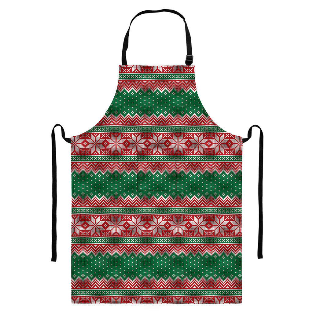 Christmas Knitted Pattern Print Bib Apron With Pocket