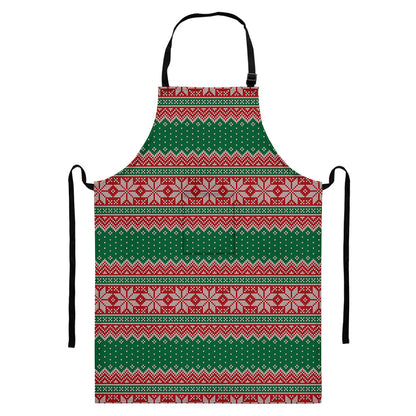 Christmas Knitted Pattern Print Bib Apron With Pocket