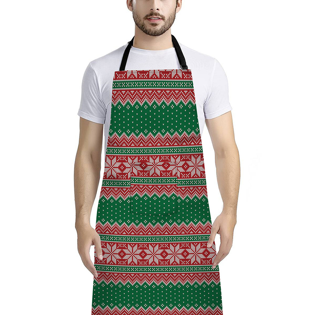 Christmas Knitted Pattern Print Bib Apron With Pocket