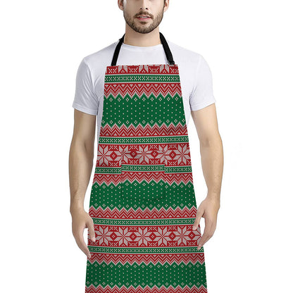 Christmas Knitted Pattern Print Bib Apron With Pocket