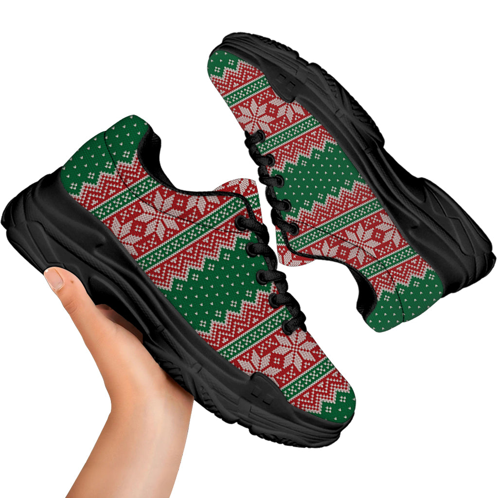 Christmas Knitted Pattern Print Black Chunky Shoes