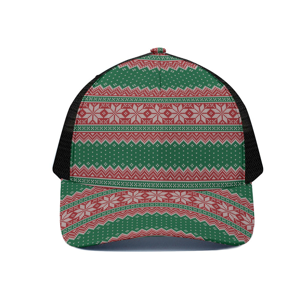 Christmas Knitted Pattern Print Black Mesh Trucker Cap