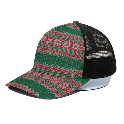 Christmas Knitted Pattern Print Black Mesh Trucker Cap