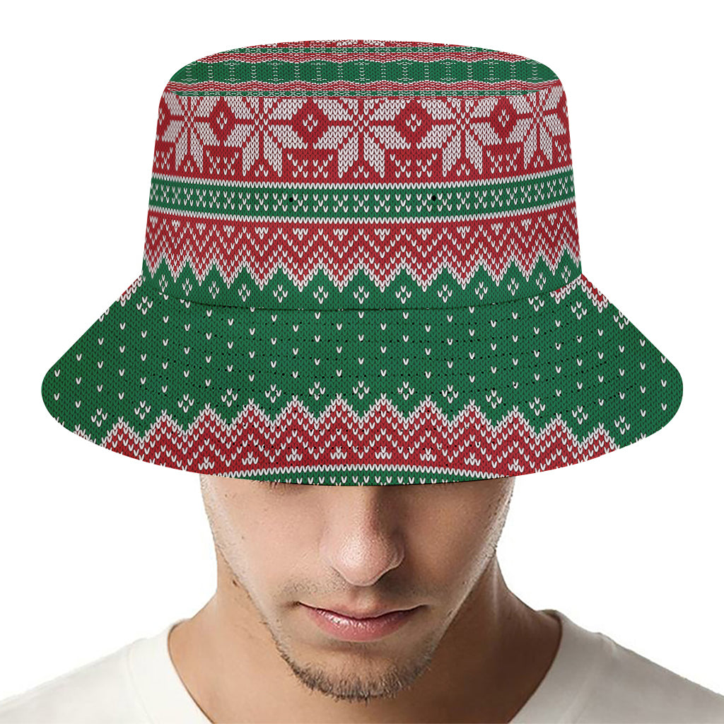 Christmas Knitted Pattern Print Bucket Hat