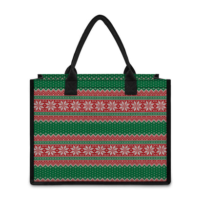 Christmas Knitted Pattern Print Canvas Tote Bag