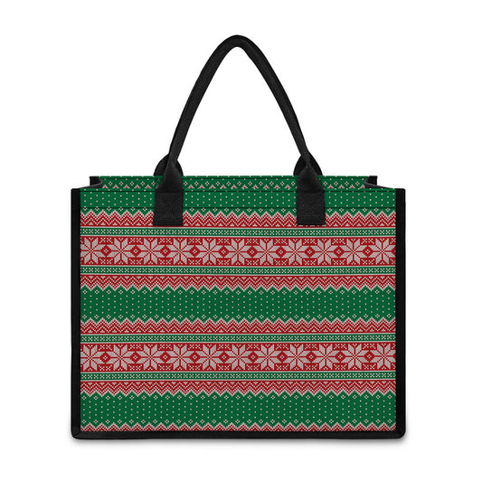 Christmas Knitted Pattern Print Canvas Tote Bag
