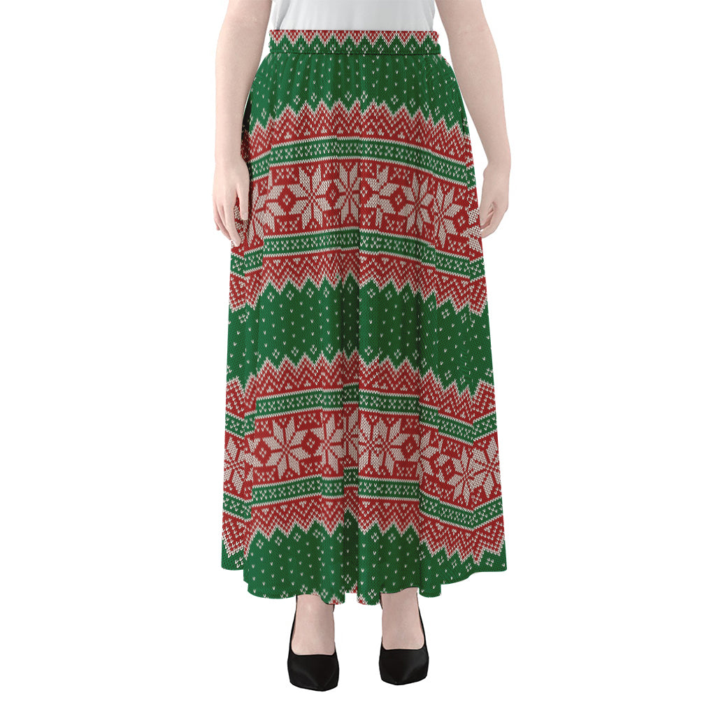 Christmas Knitted Pattern Print Chiffon Maxi Skirt